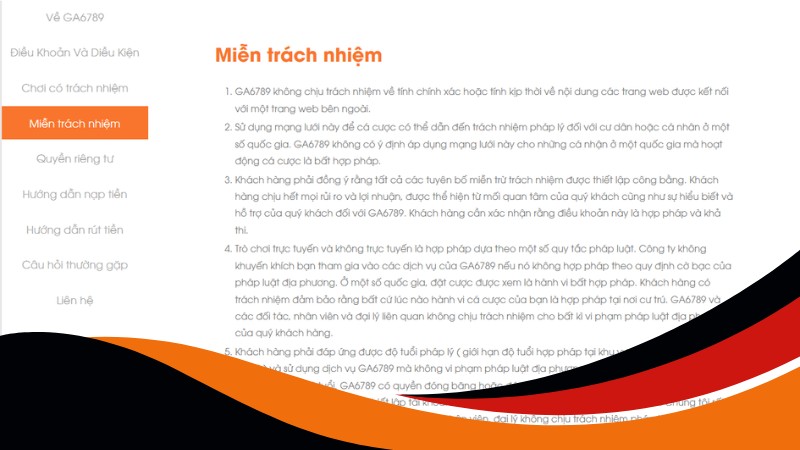 Miễn trừ trách nhiệm tại Ga6789 bao gồm nguyên tắc được ban hành Miễn trừ trách nhiệm tại Ga6789 bao gồm nguyên tắc được ban hành